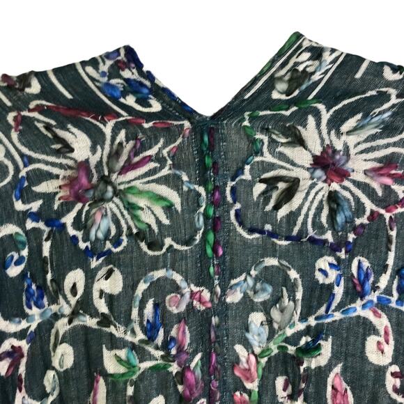 Soft Surroundings Wrap cardigan W One Size Dark Green Embroidered Paisley  Boho - Picture 4 of 8